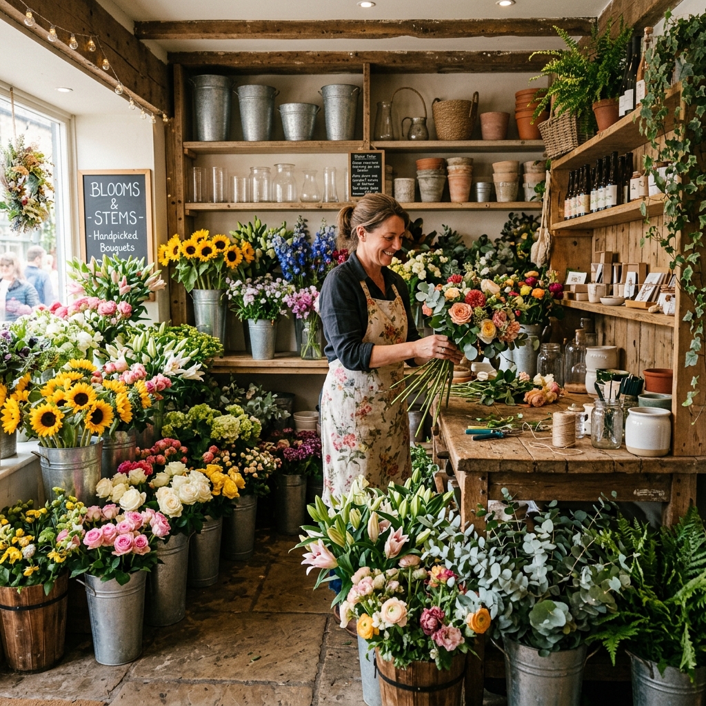 Inside Nean's Florist shop in Mildura — arranging fresh flowers