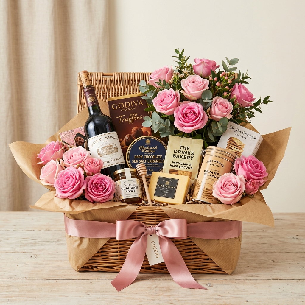 Curated gift baskets with flowers and treats in Mildura