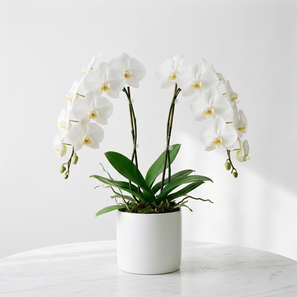 Elegant orchid centrepiece for wedding reception tables